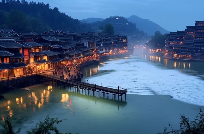 湖南湘西凤凰古城沱河夜色景点建筑,高清,摄影图,摄影图片,图片大全,摄影图免费下载